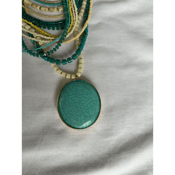 Chico's Turquoise Pendant Multi-strand Beaded Adjustable Statement Necklace - Picture 4 of 6